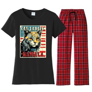 Cat Ladies For Kamala Funny Cat 2024 President Kamalaharris Women's Flannel Pajama Set