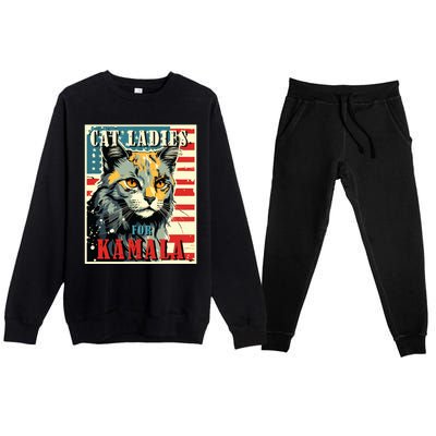 Cat Ladies For Kamala Funny Cat 2024 President Kamalaharris Premium Crewneck Sweatsuit Set