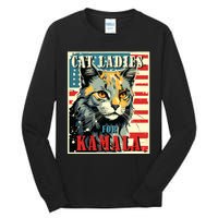 Cat Ladies For Kamala Funny Cat 2024 President Kamalaharris Tall Long Sleeve T-Shirt