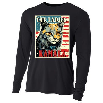 Cat Ladies For Kamala Funny Cat 2024 President Kamalaharris Cooling Performance Long Sleeve Crew