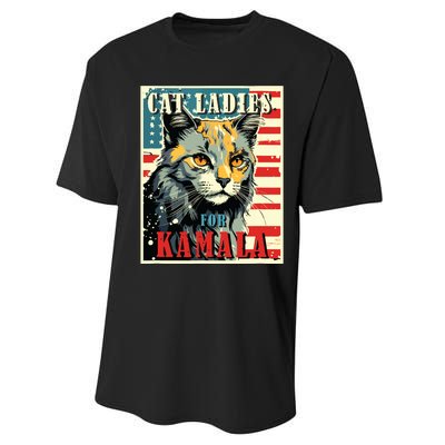 Cat Ladies For Kamala Funny Cat 2024 President Kamalaharris Performance Sprint T-Shirt