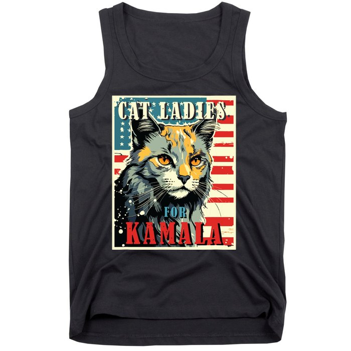 Cat Ladies For Kamala Funny Cat 2024 President Kamalaharris Tank Top