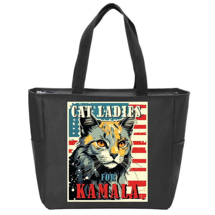 Cat Ladies For Kamala Funny Cat 2024 President Kamalaharris Zip Tote Bag