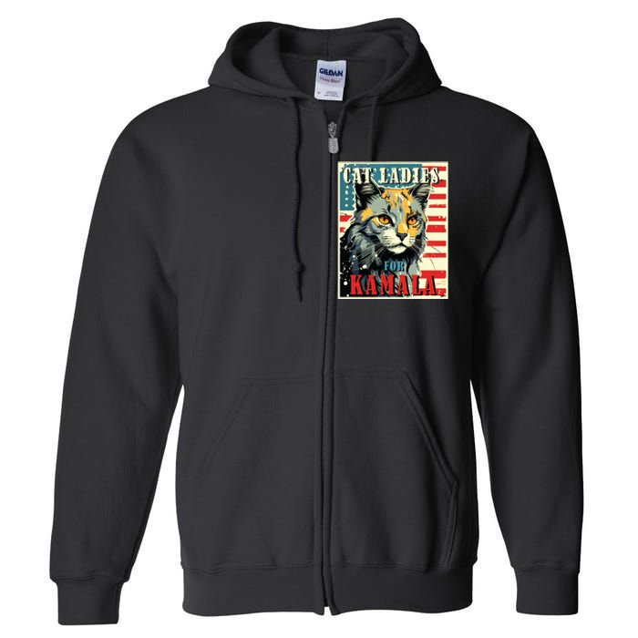 Cat Ladies For Kamala Funny Cat 2024 President Kamalaharris Full Zip Hoodie