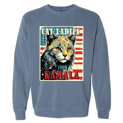 Cat Ladies For Kamala Funny Cat 2024 President Kamalaharris Garment-Dyed Sweatshirt