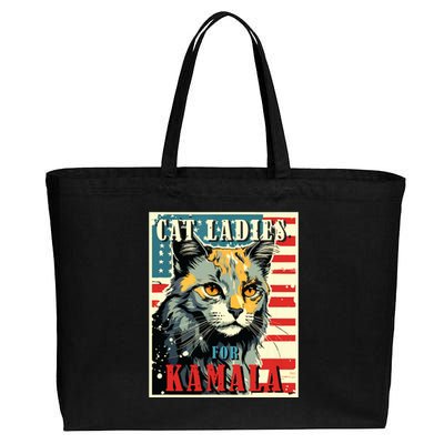 Cat Ladies For Kamala Funny Cat 2024 President Kamalaharris Cotton Canvas Jumbo Tote