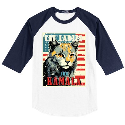 Cat Ladies For Kamala Funny Cat 2024 President Kamalaharris Baseball Sleeve Shirt