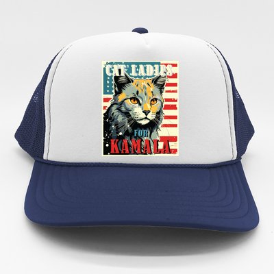 Cat Ladies For Kamala Funny Cat 2024 President Kamalaharris Trucker Hat