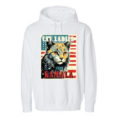 Cat Ladies For Kamala Funny Cat 2024 President Kamalaharris Garment-Dyed Fleece Hoodie