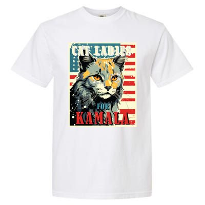 Cat Ladies For Kamala Funny Cat 2024 President Kamalaharris Garment-Dyed Heavyweight T-Shirt