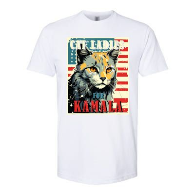 Cat Ladies For Kamala Funny Cat 2024 President Kamalaharris Softstyle CVC T-Shirt