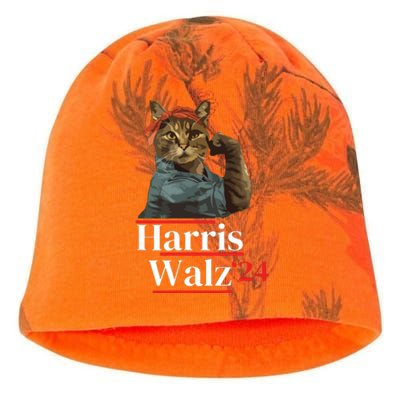 Cat Ladies For Kamala Walz Funny Cat 2024 President Kati - Camo Knit Beanie