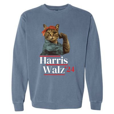 Cat Ladies For Kamala Walz Funny Cat 2024 President Garment-Dyed Sweatshirt