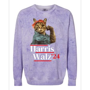 Cat Ladies For Kamala Walz Funny Cat 2024 President Colorblast Crewneck Sweatshirt