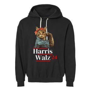 Cat Ladies For Kamala Walz Funny Cat 2024 President Garment-Dyed Fleece Hoodie