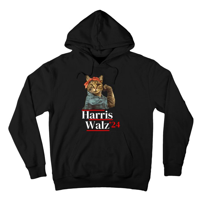 Cat Ladies For Kamala Walz Funny Cat 2024 President Hoodie