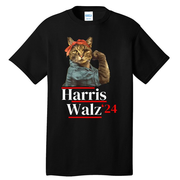 Cat Ladies For Kamala Walz Funny Cat 2024 President Tall T-Shirt