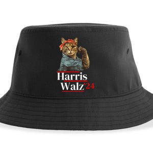 Cat Ladies For Kamala Walz Funny Cat 2024 President Sustainable Bucket Hat