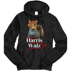 Cat Ladies For Kamala Walz Funny Cat 2024 President Tie Dye Hoodie