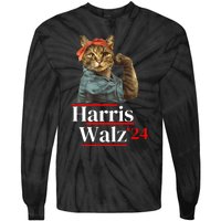 Cat Ladies For Kamala Walz Funny Cat 2024 President Tie-Dye Long Sleeve Shirt