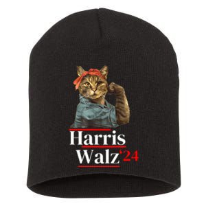 Cat Ladies For Kamala Walz Funny Cat 2024 President Short Acrylic Beanie