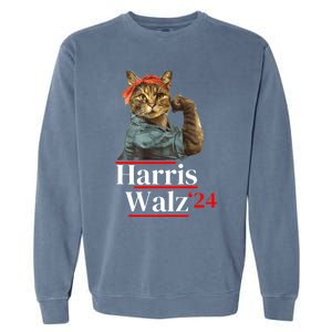 Cat Ladies For Kamala Walz Funny Cat 2024 President Garment-Dyed Sweatshirt