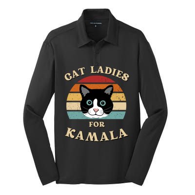 Cat Ladies For Kamala Harris Cool Gift Silk Touch Performance Long Sleeve Polo