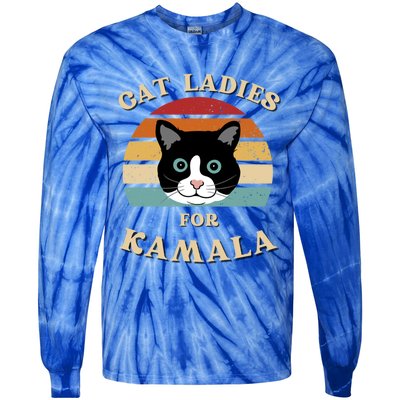 Cat Ladies For Kamala Harris Cool Gift Tie-Dye Long Sleeve Shirt