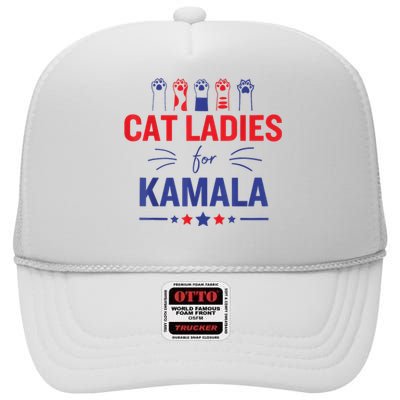 Cat Ladies For Kamala Harris 2024 Childless Cat Lady High Crown Mesh Back Trucker Hat