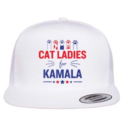 Cat Ladies For Kamala Harris 2024 Childless Cat Lady Flat Bill Trucker Hat