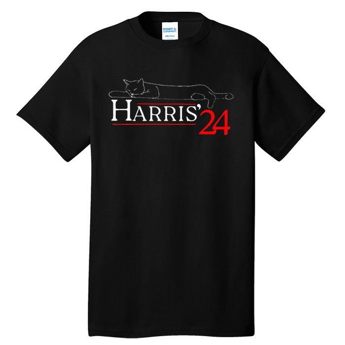 Cat Ladies For Kamala Funny Cat 2024 President Kamala Harris Tall T-Shirt