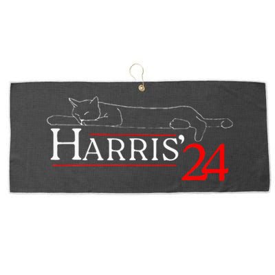 Cat Ladies For Kamala Funny Cat 2024 President Kamala Harris Large Microfiber Waffle Golf Towel