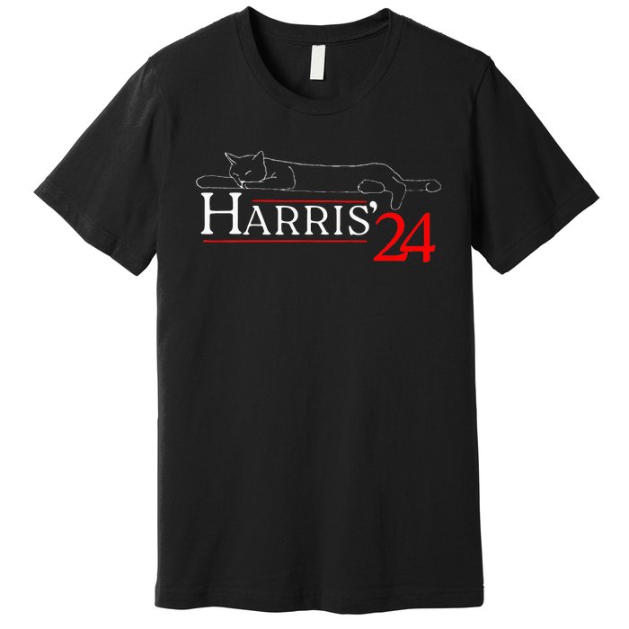 Cat Ladies For Kamala Funny Cat 2024 President Kamala Harris Premium T-Shirt