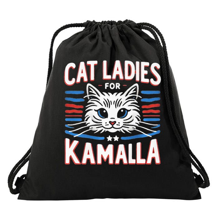 Cat Ladies For Kamala Funny Cat 2024 President Kamala Harris Drawstring Bag