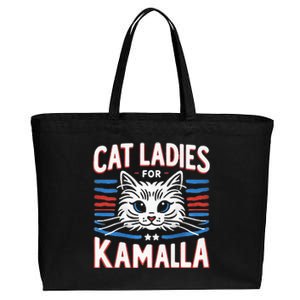 Cat Ladies For Kamala Funny Cat 2024 President Kamala Harris Cotton Canvas Jumbo Tote