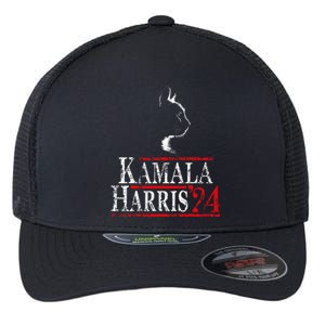 Cat Ladies For Kamala Funny Cat 2024 President Kamala Harris Flexfit Unipanel Trucker Cap