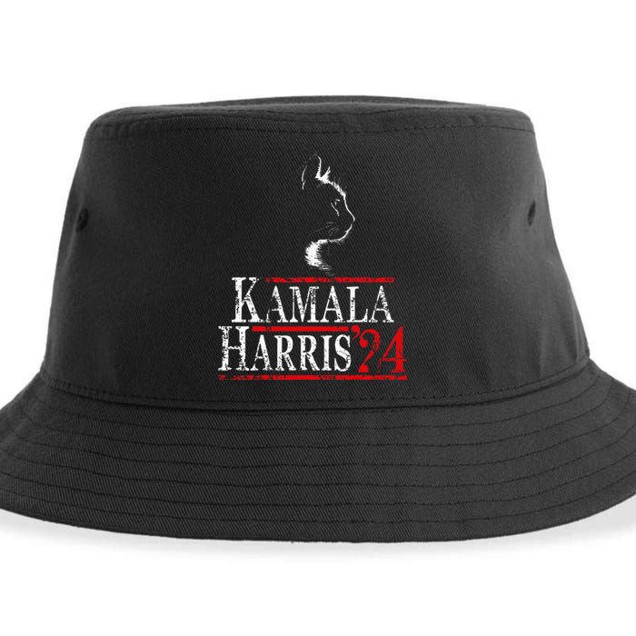 Cat Ladies For Kamala Funny Cat 2024 President Kamala Harris Sustainable Bucket Hat