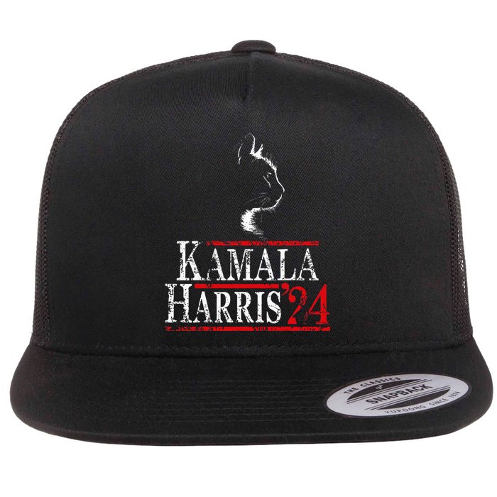 Cat Ladies For Kamala Funny Cat 2024 President Kamala Harris Flat Bill Trucker Hat