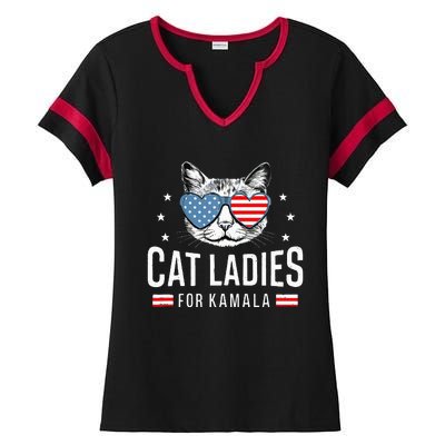 Cat Ladies For Kamala Harris Democracy Voting Blue President Ladies Halftime Notch Neck Tee