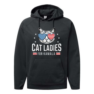 Cat Ladies For Kamala Harris Democracy Voting Blue President Performance Fleece Hoodie