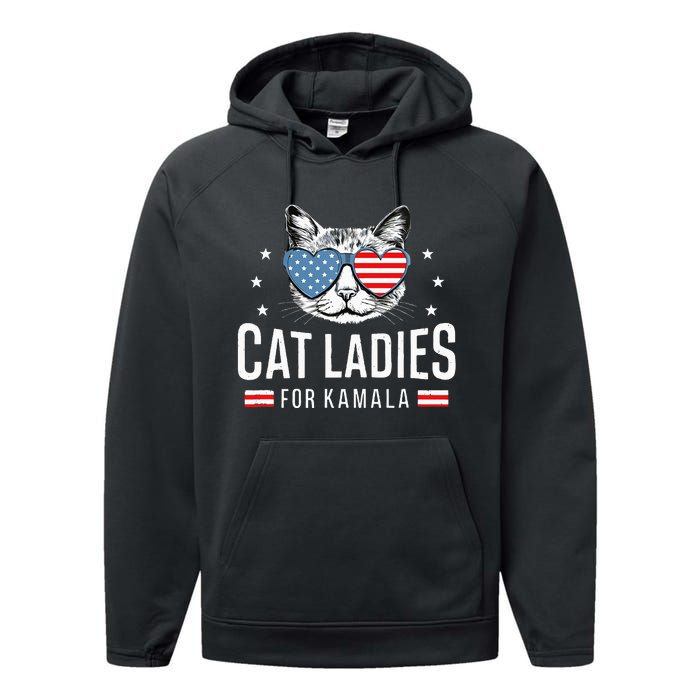 Cat Ladies For Kamala Harris Democracy Voting Blue President Performance Fleece Hoodie