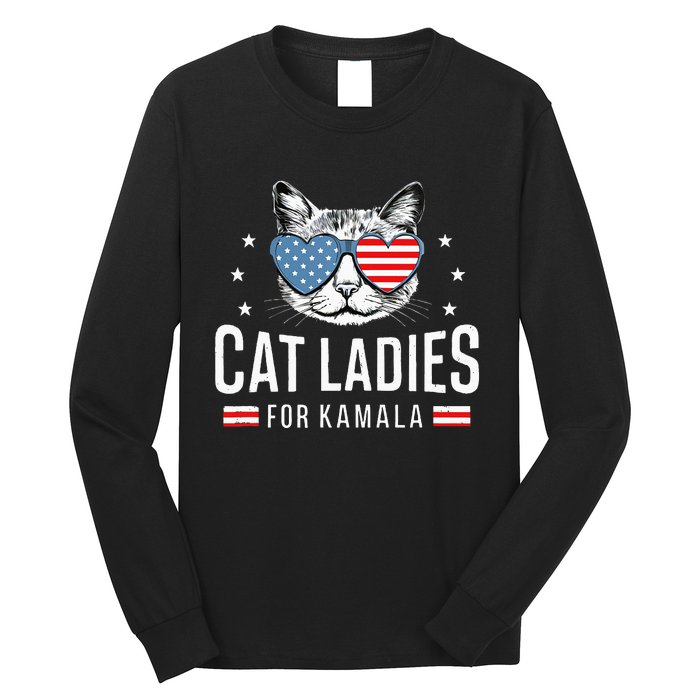 Cat Ladies For Kamala Harris Democracy Voting Blue President Long Sleeve Shirt