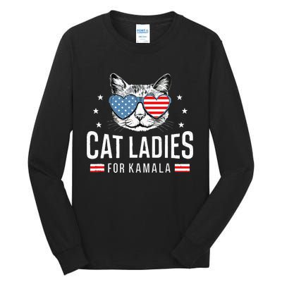 Cat Ladies For Kamala Harris Democracy Voting Blue President Tall Long Sleeve T-Shirt