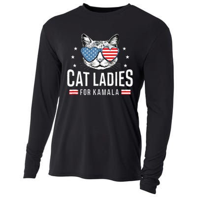 Cat Ladies For Kamala Harris Democracy Voting Blue President Cooling Performance Long Sleeve Crew