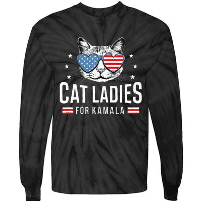 Cat Ladies For Kamala Harris Democracy Voting Blue President Tie-Dye Long Sleeve Shirt