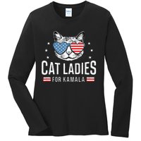 Cat Ladies For Kamala Harris Democracy Voting Blue President Ladies Long Sleeve Shirt