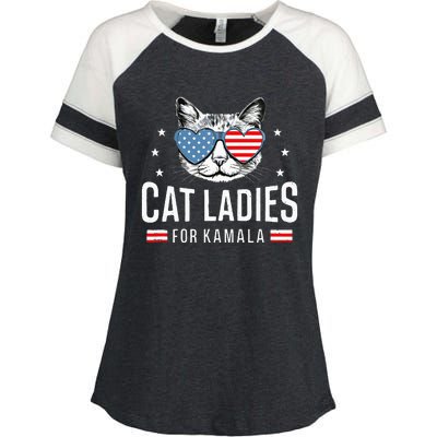 Cat Ladies For Kamala Harris Democracy Voting Blue President Enza Ladies Jersey Colorblock Tee