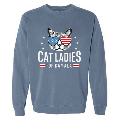 Cat Ladies For Kamala Harris Democracy Voting Blue President Garment-Dyed Sweatshirt