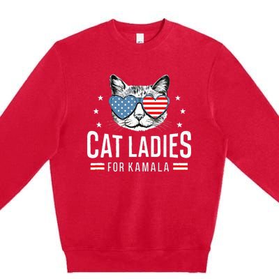 Cat Ladies For Kamala Harris Democracy Voting Blue President Premium Crewneck Sweatshirt