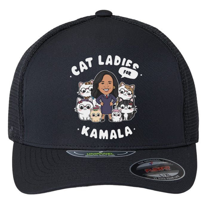 Cat Ladies For Kamala 2024 Presidential Support Flexfit Unipanel Trucker Cap